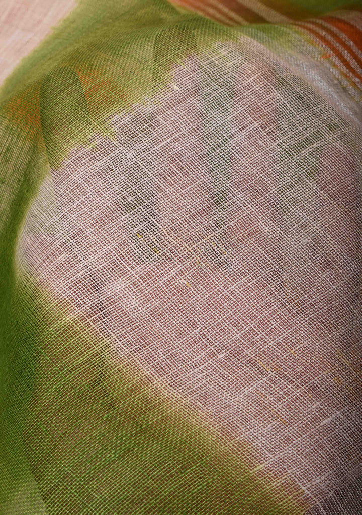Unique Tri-color Linen Saree with Shibori Hand Pattern | Shobitam Saree