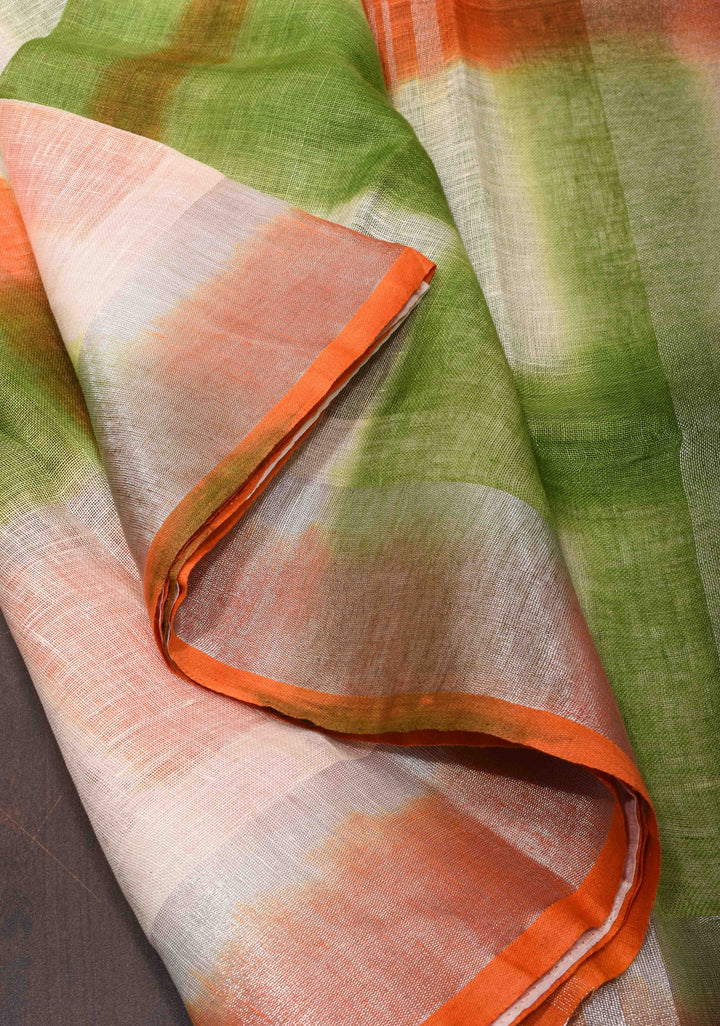 Unique Tri-color Linen Saree with Shibori Hand Pattern | Shobitam Saree