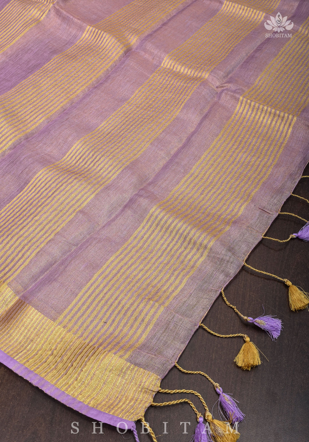 Lavender and Gold Tissue by Linen Saree | SHOBITAM