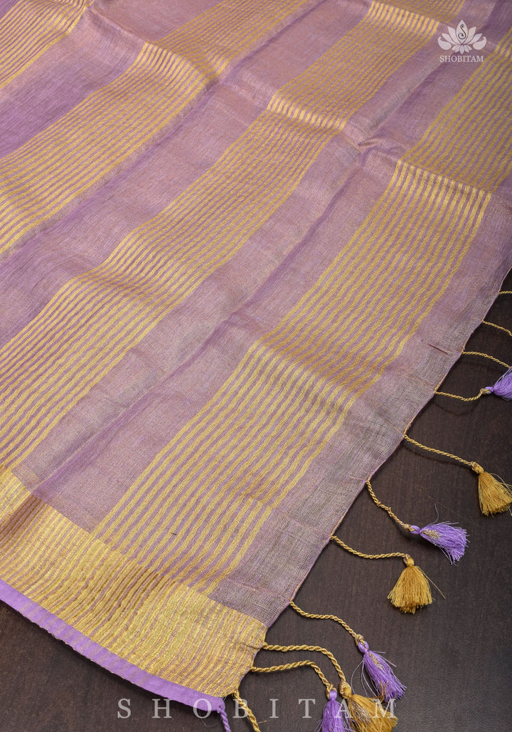 Lavender and Gold Tissue by Linen Saree | SHOBITAM