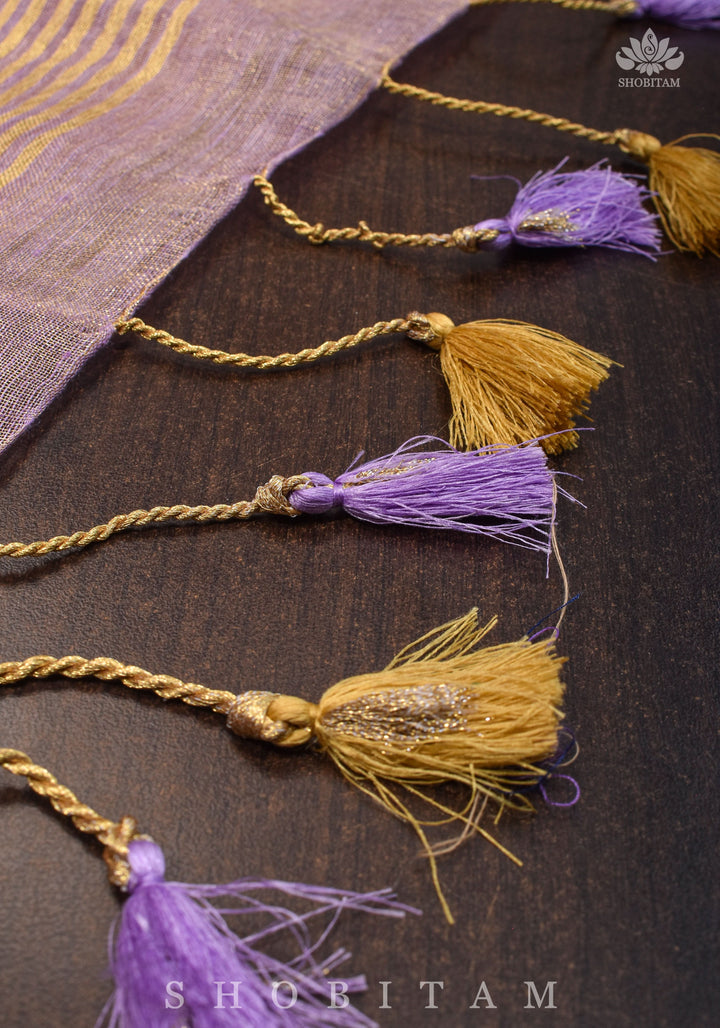 Lavender and Gold Tissue by Linen Saree | SHOBITAM