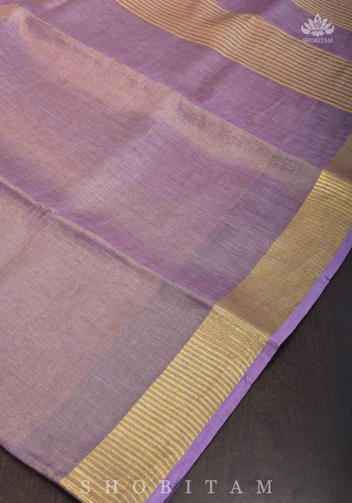 Lavender and Gold Tissue by Linen Saree | SHOBITAM
