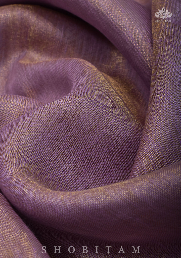 Lavender and Gold Tissue by Linen Saree | SHOBITAM