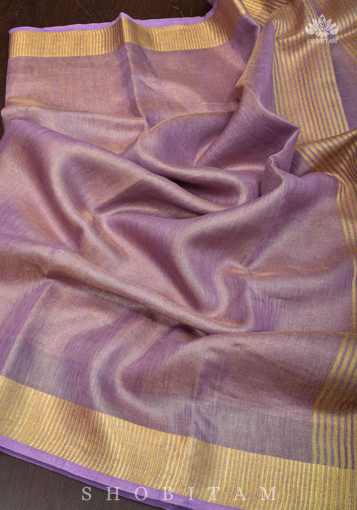 Lavender and Gold Tissue by Linen Saree | SHOBITAM