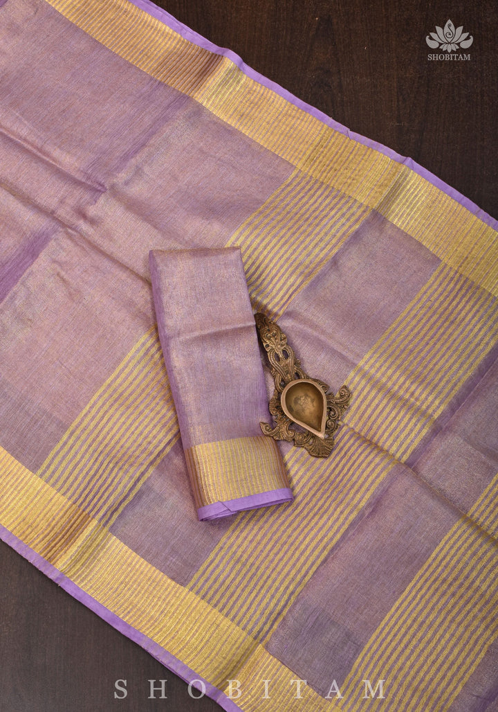Lavender and Gold Tissue by Linen Saree | SHOBITAM