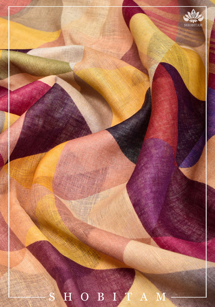 Pretty Shobitam Designer Multicolor Geometric Print  Linen Saree with Zari Border I Sarees by Shobitam