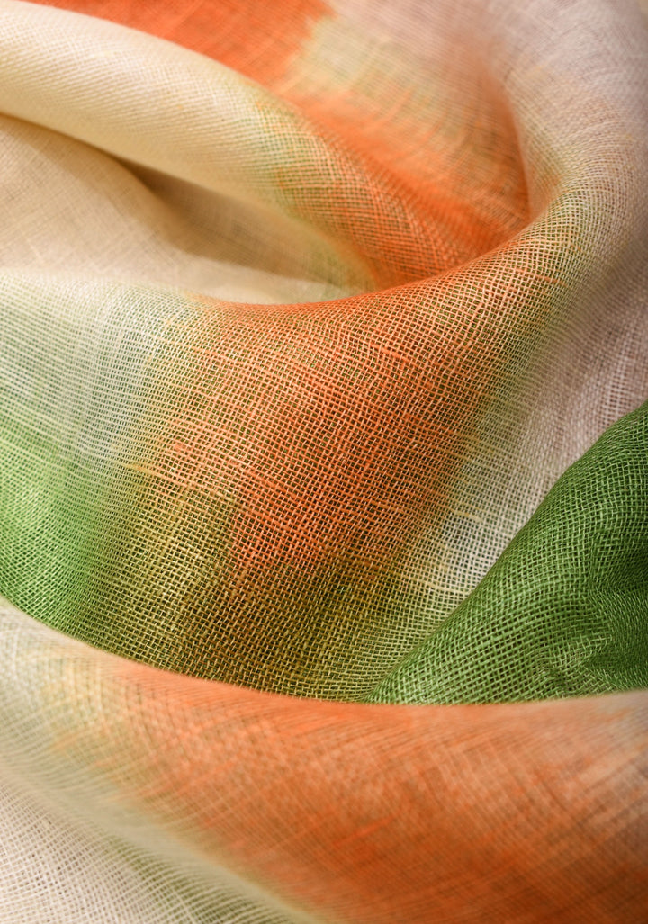 Tricolor Linen Saree - Shibori on Pure Linen by Linen Saree