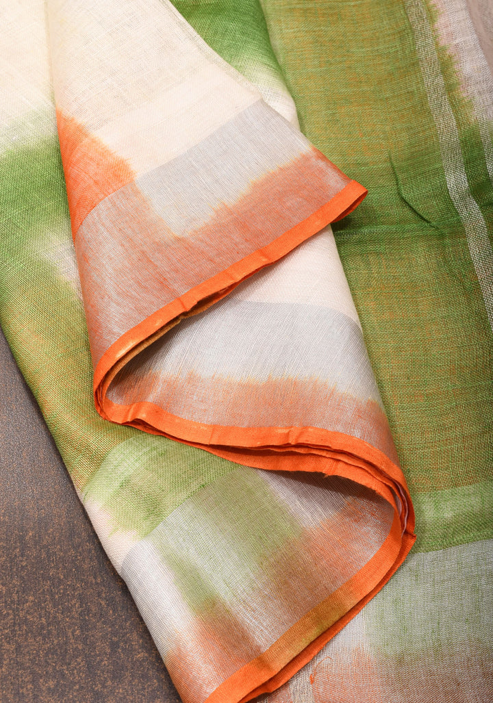 Tricolor Linen Saree - Shibori on Pure Linen by Linen Saree