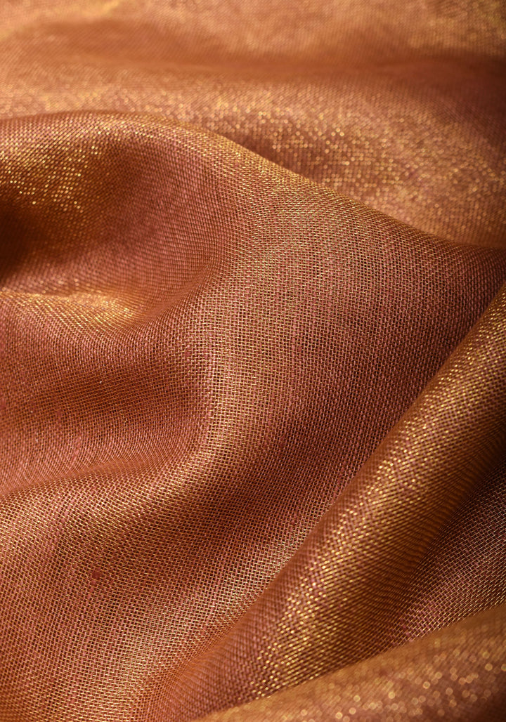 Mocha Gold Tissue Linen Saree with Gold Zari Border