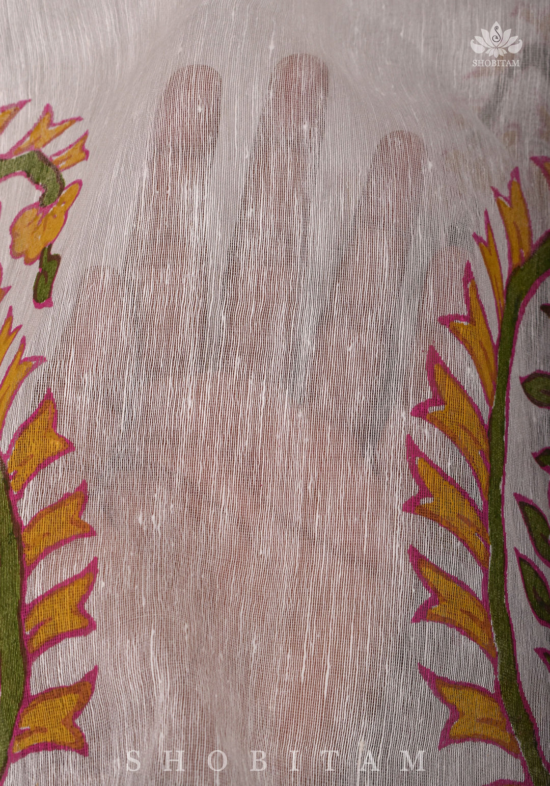 2 Week Preorder : Silk Linen Saree In White with Sanganeri Hand Block Printed Paisley Motifs!