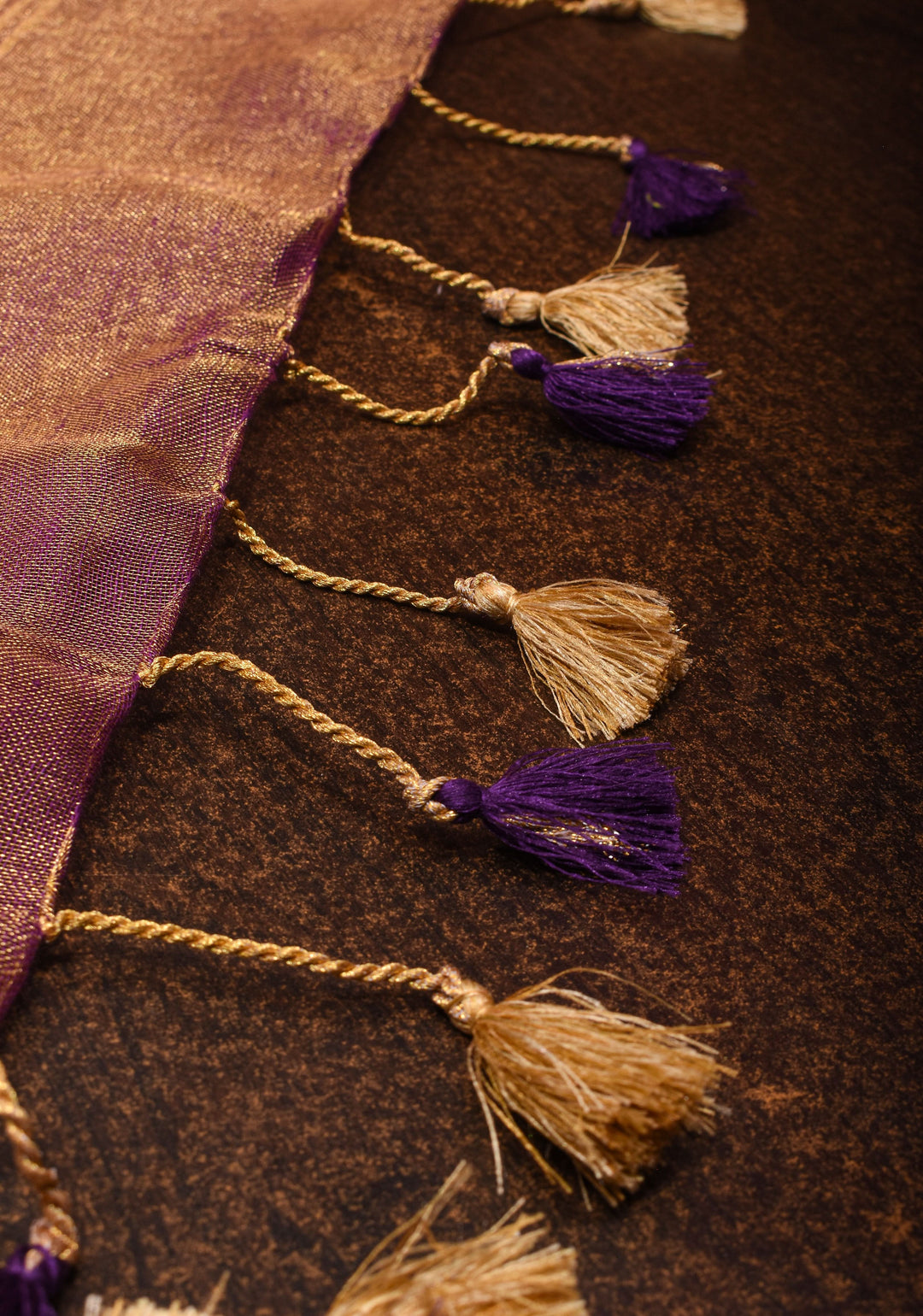 Purple and Gold Tissue by Linen Saree with Zari Border