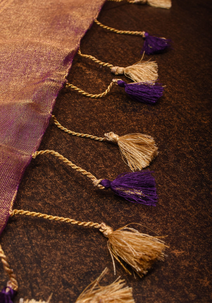 Purple and Gold Tissue by Linen Saree with Zari Border