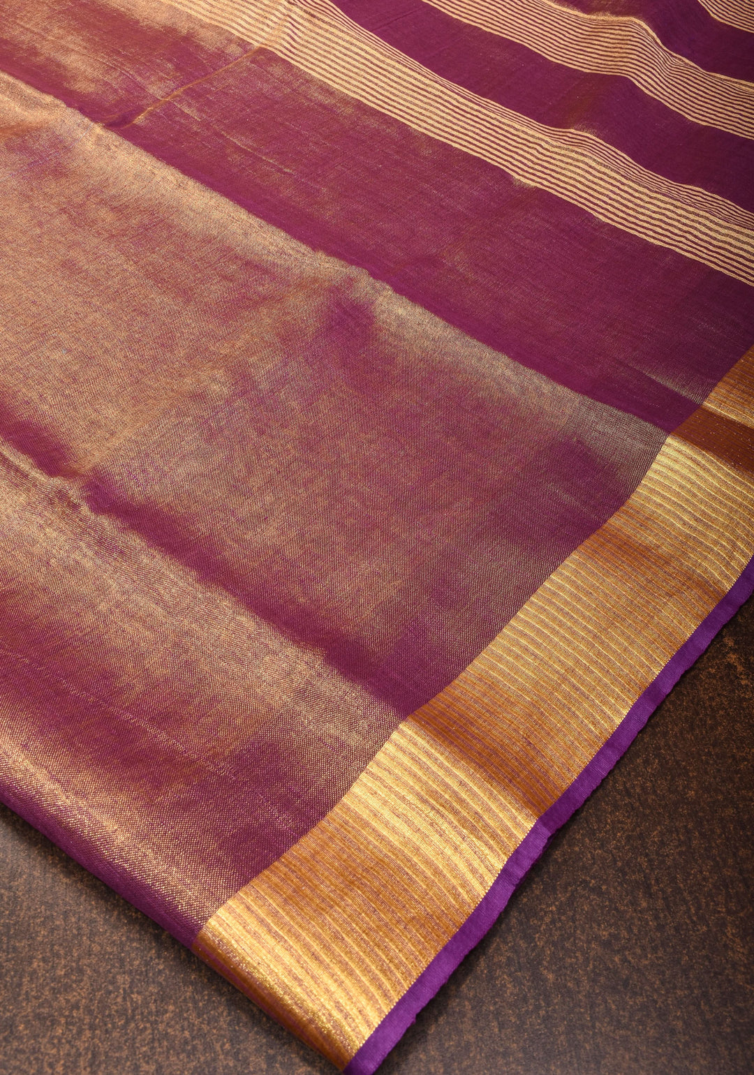 Purple and Gold Tissue by Linen Saree with Zari Border