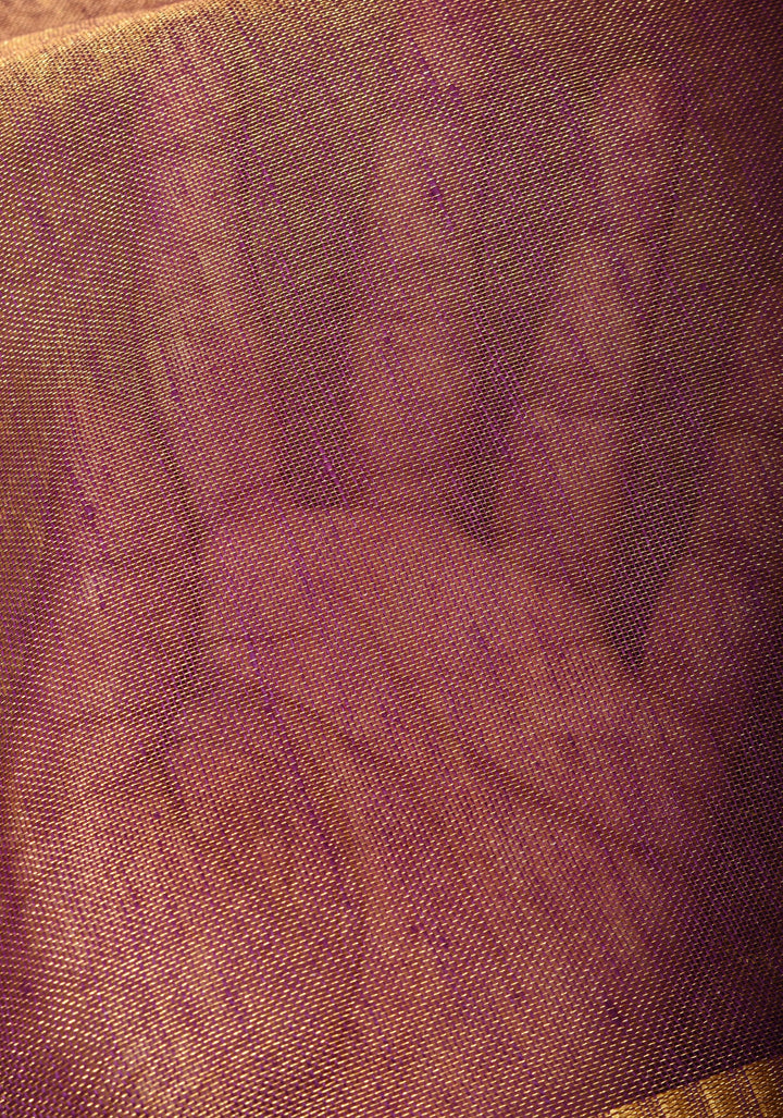 Purple and Gold Tissue by Linen Saree with Zari Border