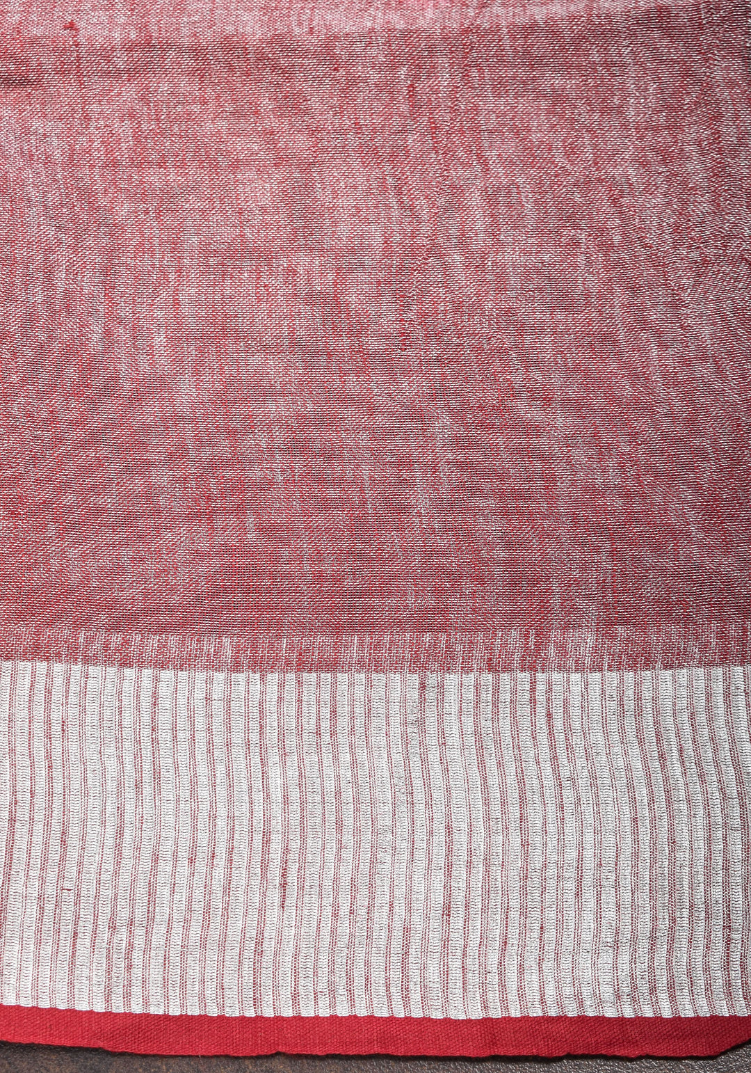 Tissue Linen Saree in Terracotta with Snowflake Embroidery | SHOBITAM