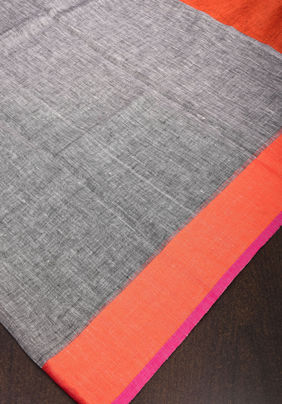 Linen by Linen Saree in Gray with Ganga Jamuna Borders