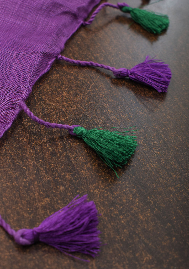 Pre order Kolam Design on Pure Linen by Linen Saree in Purple, Gold and Green