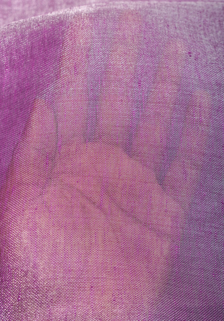 Purple & Silver Tissue Linen partywear Saree with silver zari borders and long tassels!