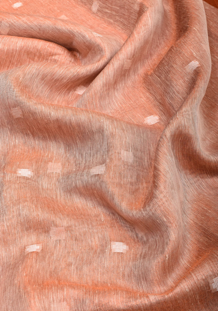 Peach Copper Tissue Linen Saree with Chunri Buttas and Tissue Pallu