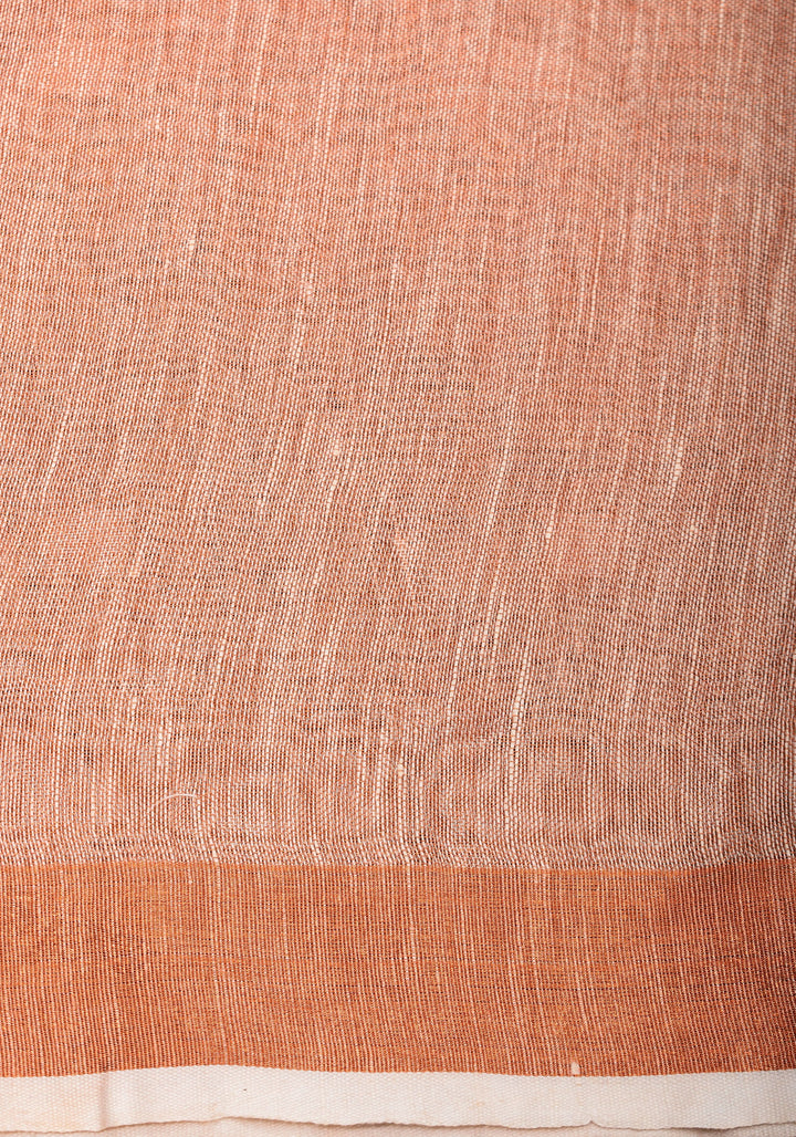 Peach Copper Tissue Linen Saree with Chunri Buttas and Tissue Pallu