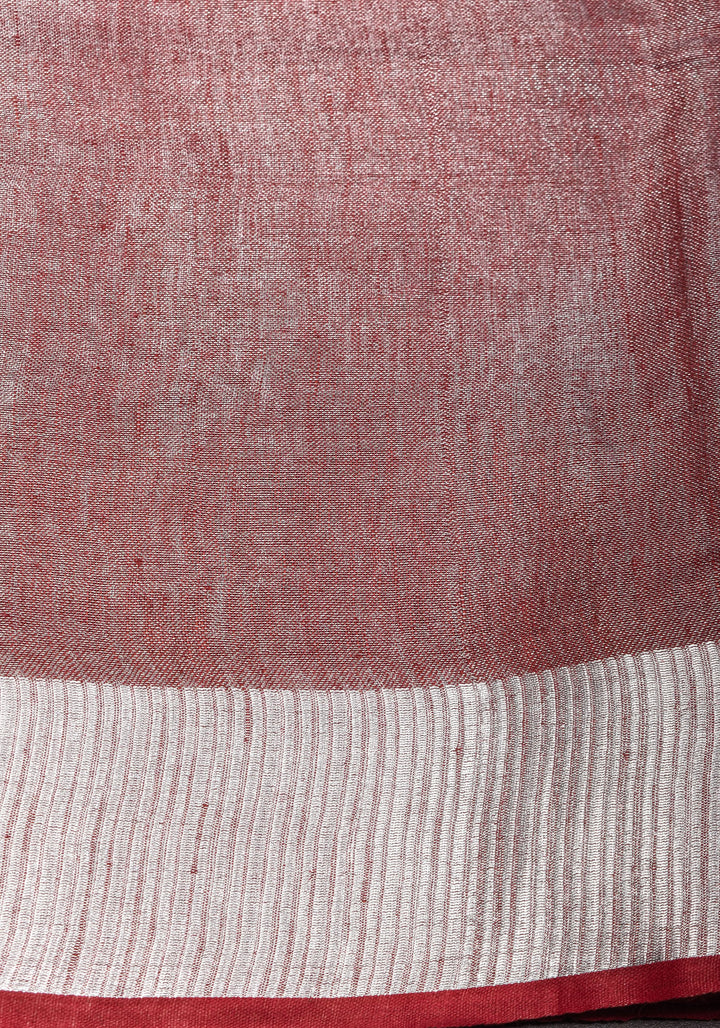 Pomegranate Ombre Tissue Linen Saree with Silver Ribbed Borders