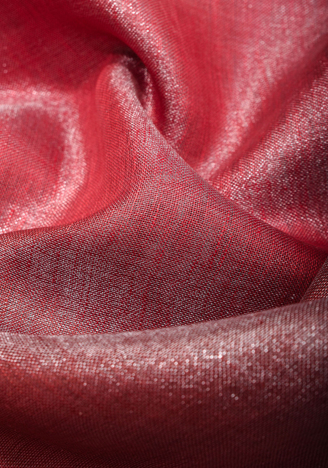 Pomegranate Ombre Tissue Linen Saree with Silver Ribbed Borders