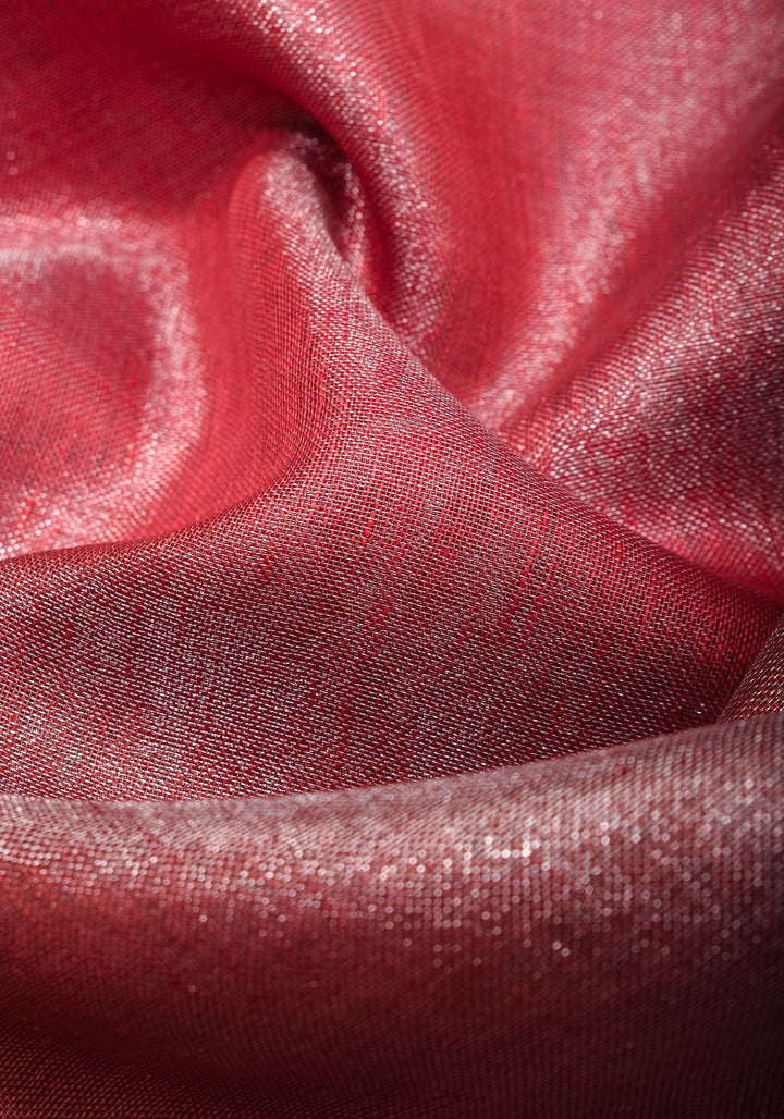 Pomegranate Ombre Tissue Linen Saree with Silver Ribbed Borders