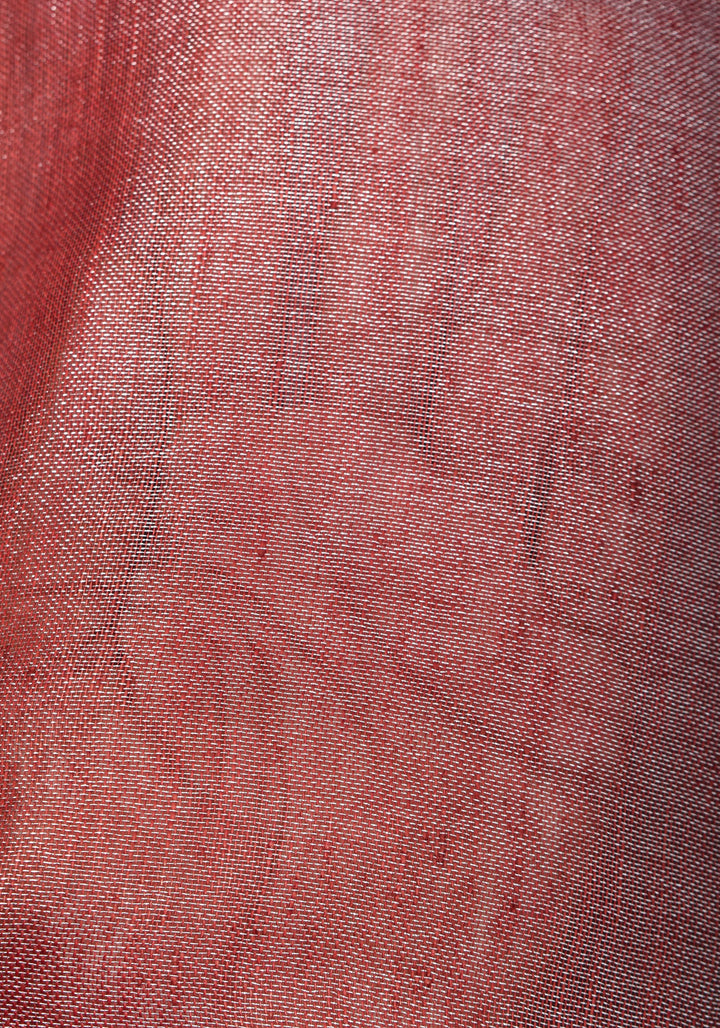 Pomegranate Ombre Tissue Linen Saree with Silver Ribbed Borders