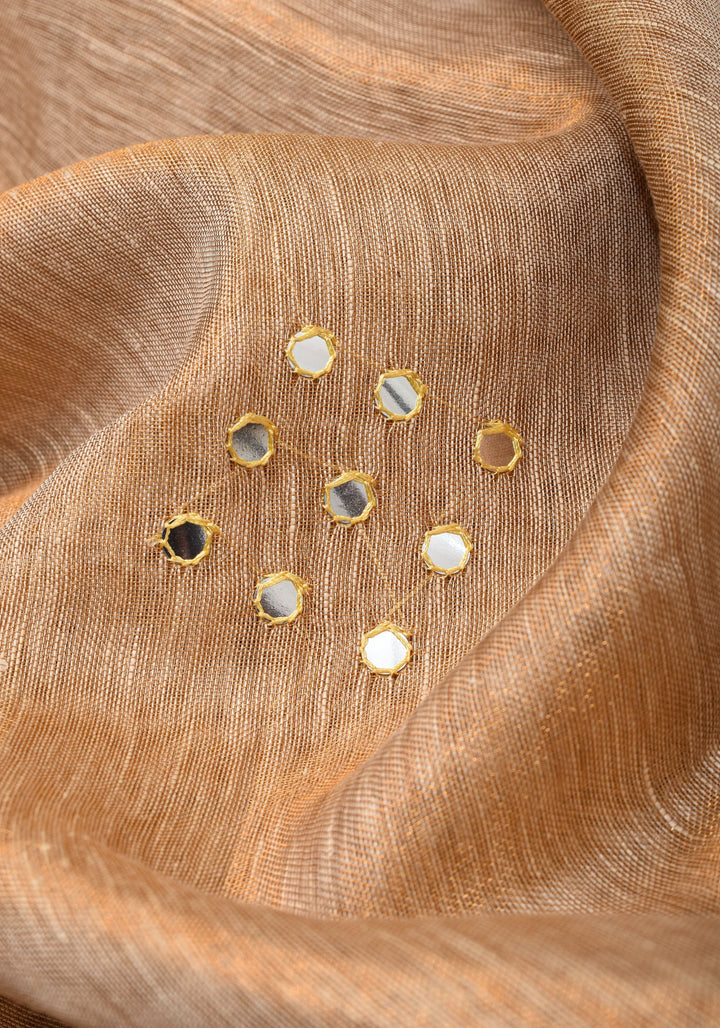 Tan Gold Tissue Linen Saree with light mirror work