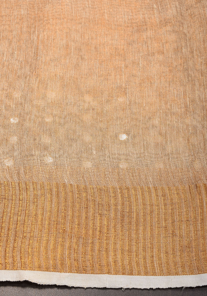 Tan Gold Tissue Linen Saree with light mirror work