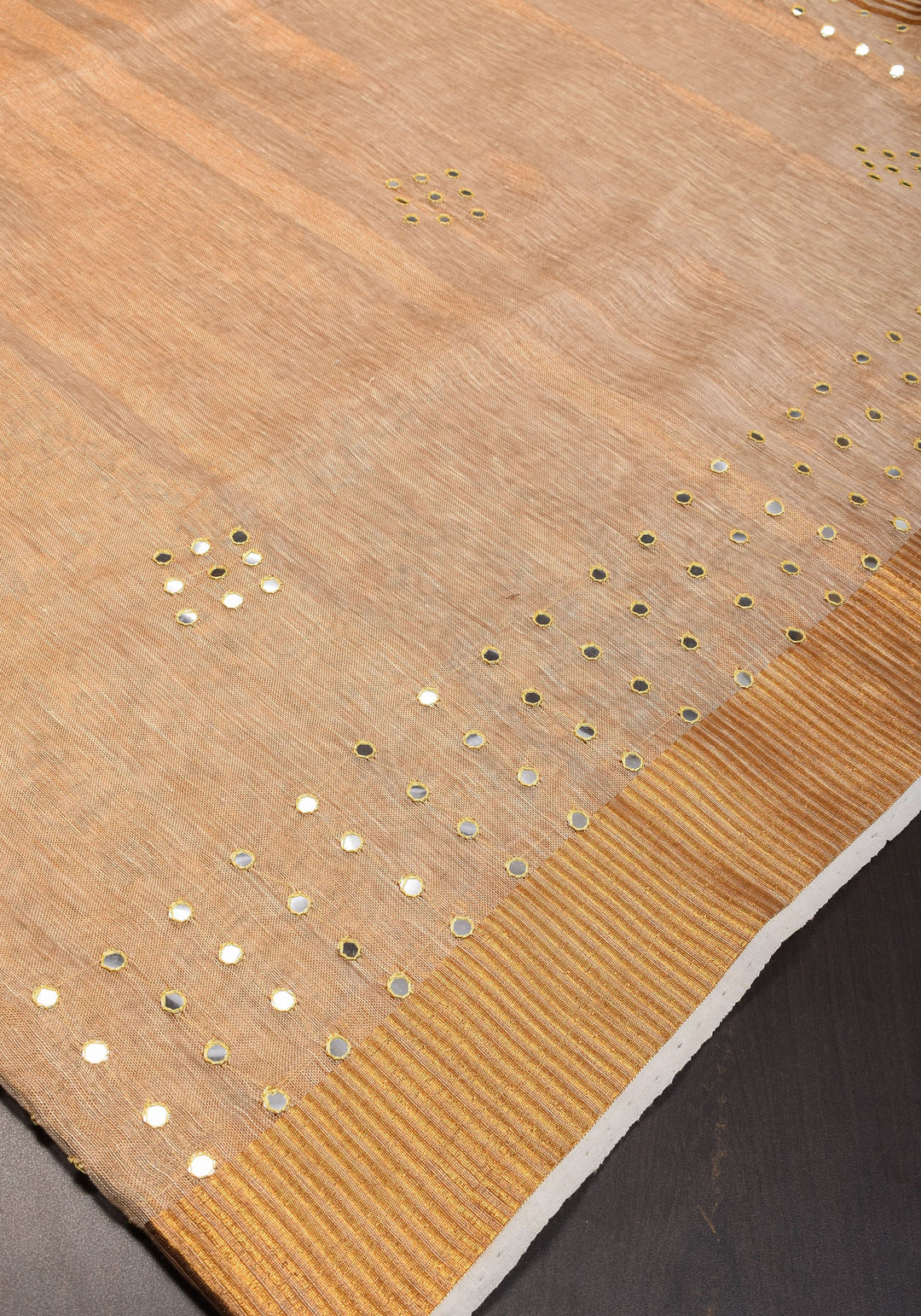 Tan Gold Tissue Linen Saree with light mirror work