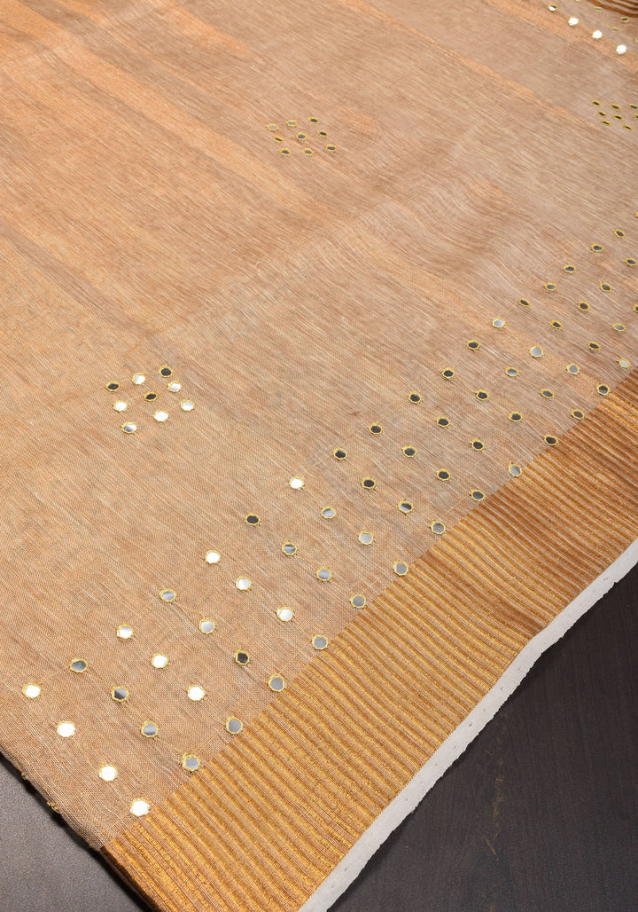 Tan Gold Tissue Linen Saree with light mirror work