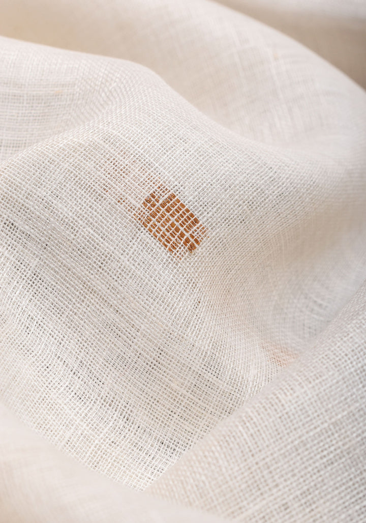 Off White and Red Linen by Linen Saree with thread Buttas