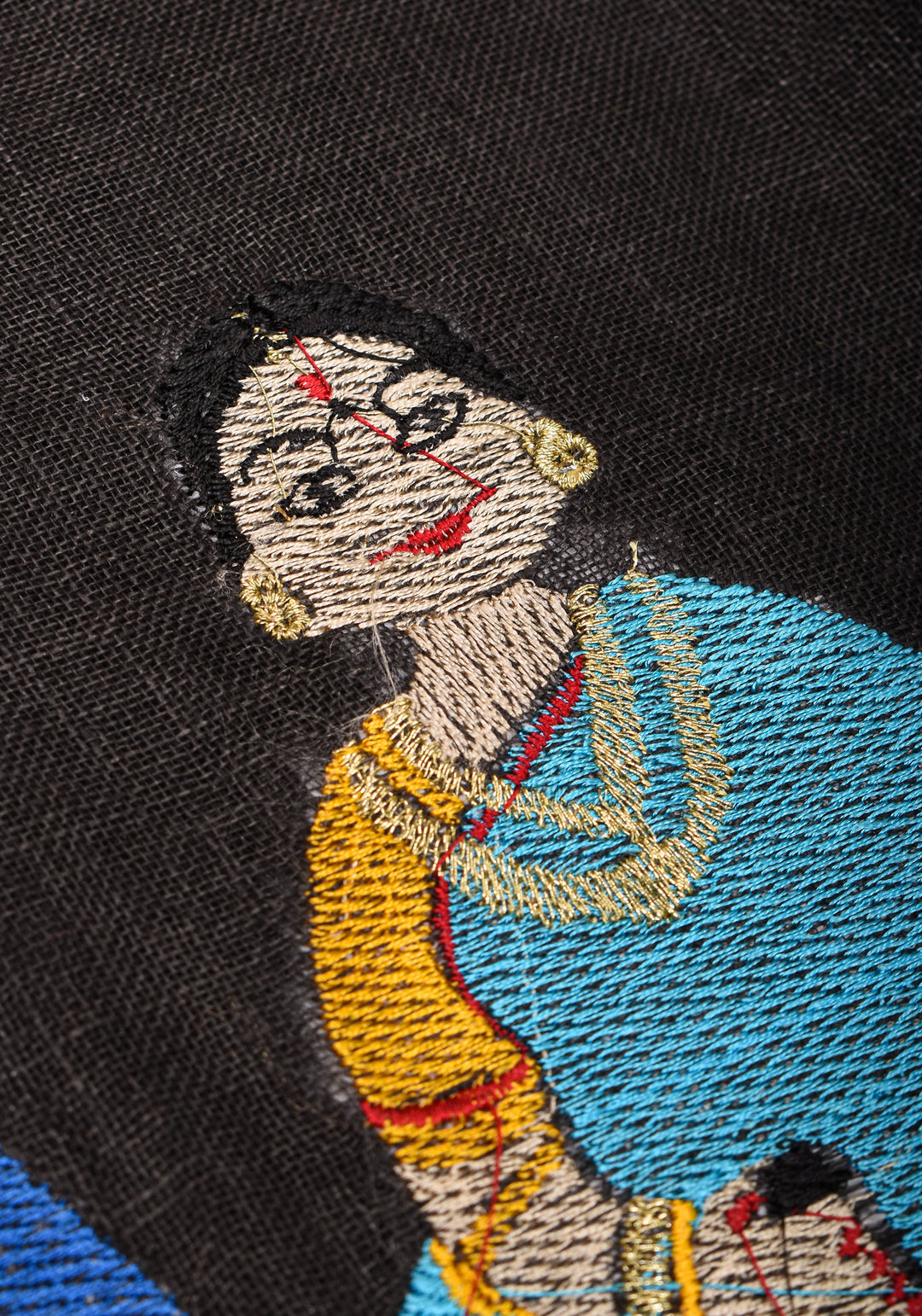 Golu Dolls Embroidery Saree in Black on Pure Linen by Linen | Shobitam saree