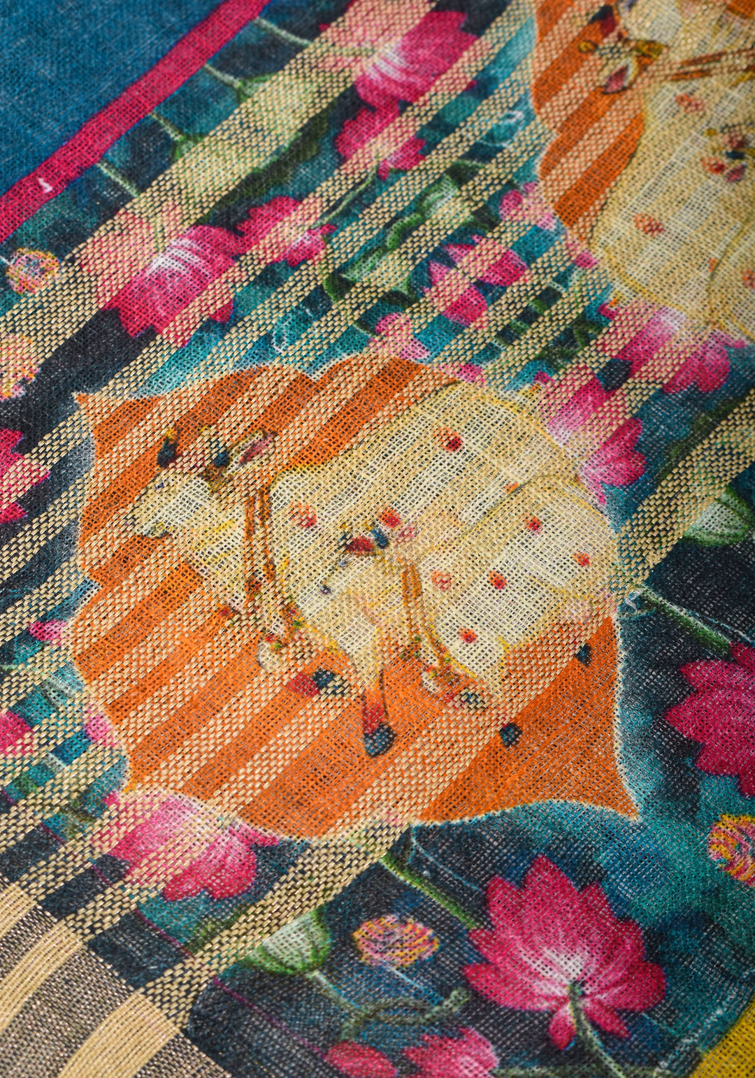 Pichwai Digital Print on Linen by Linen Saree in Blue