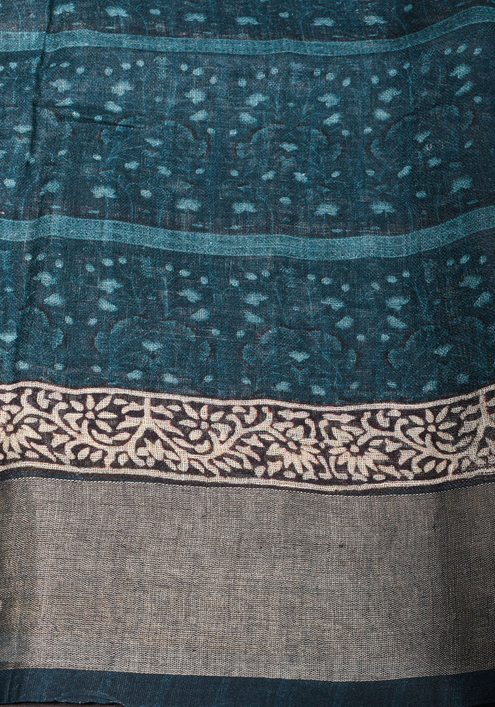 Pichwai Digital Print on Linen by Linen Saree in Blue