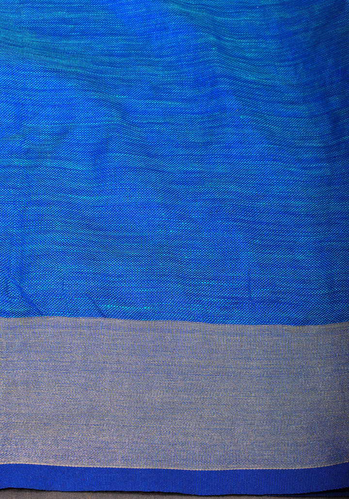 Turquoise and Blue Linen By Linen Saree