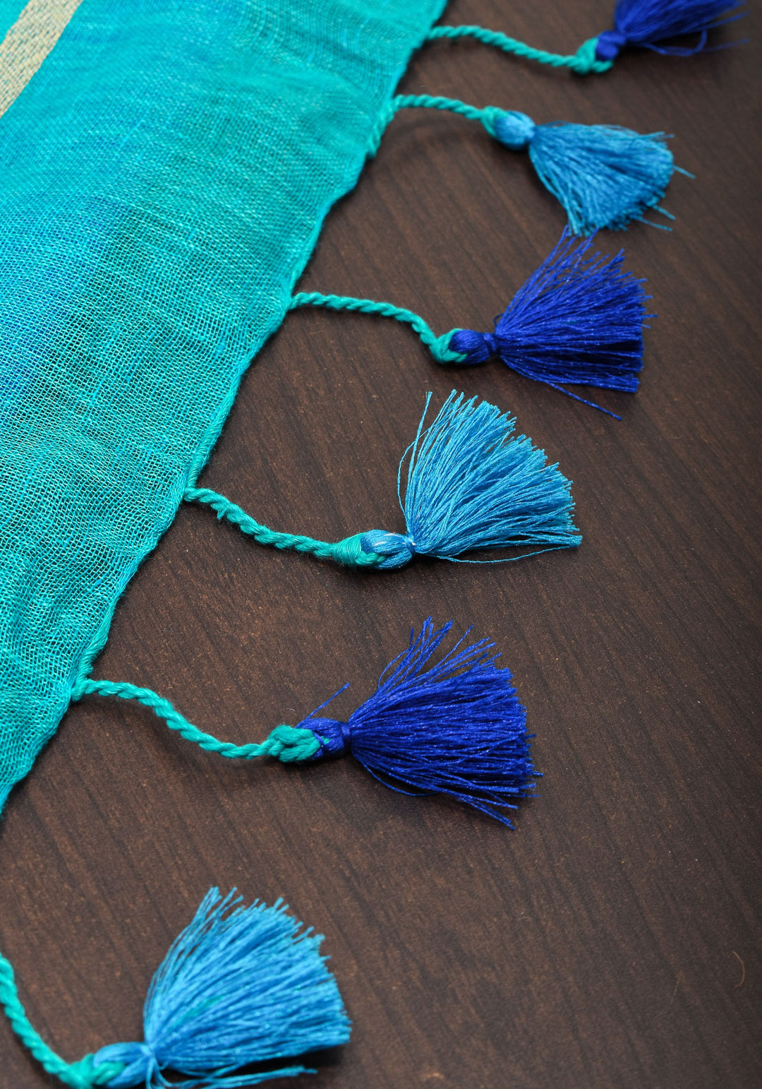 Turquoise and Blue Linen By Linen Saree