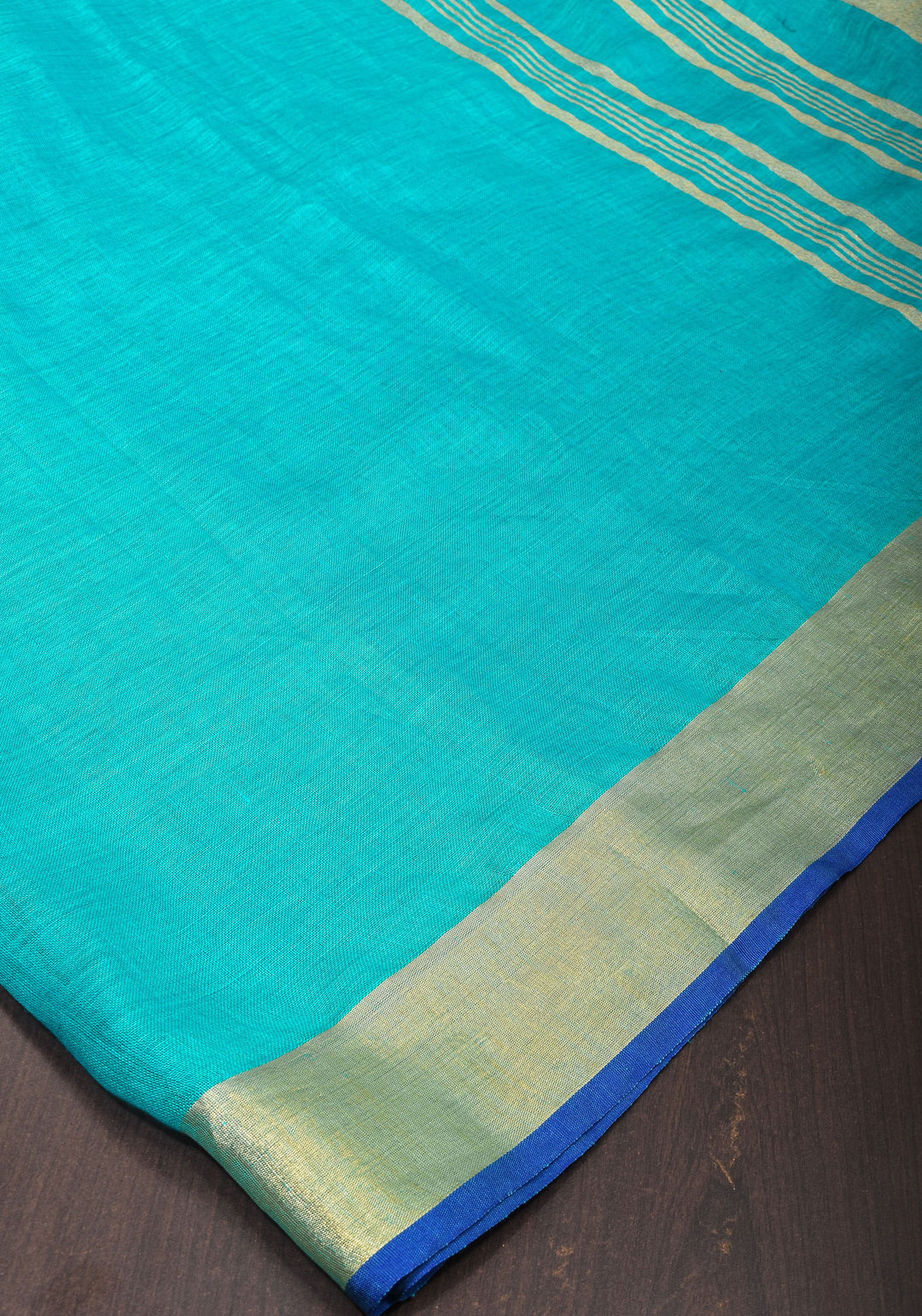 Turquoise and Blue Linen By Linen Saree
