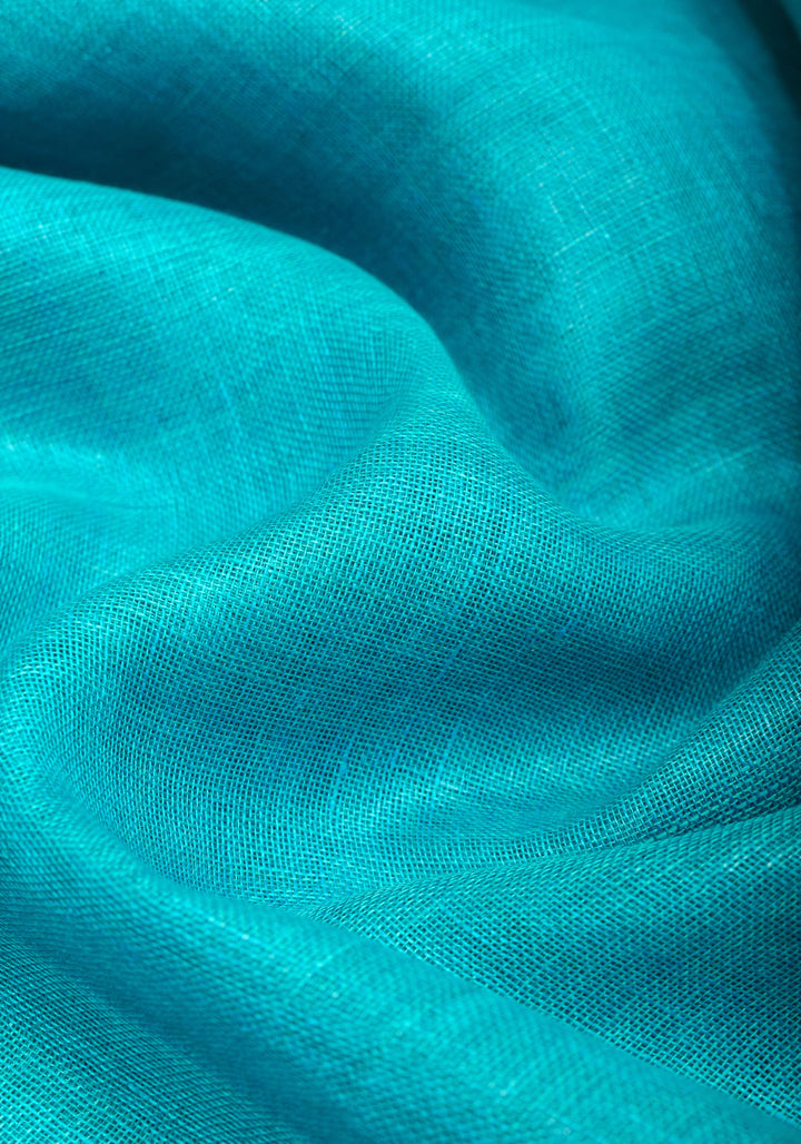 Turquoise and Blue Linen By Linen Saree