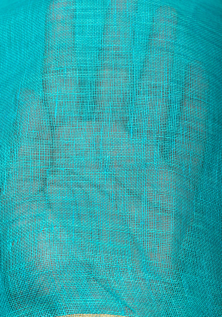 Turquoise and Blue Linen By Linen Saree
