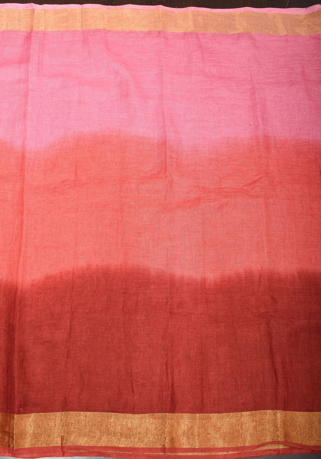 Pink and Shades of Red  Ombre Linen Saree  with Mirror work