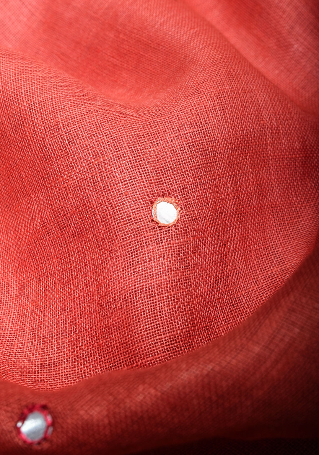 Pink and Shades of Red  Ombre Linen Saree  with Mirror work