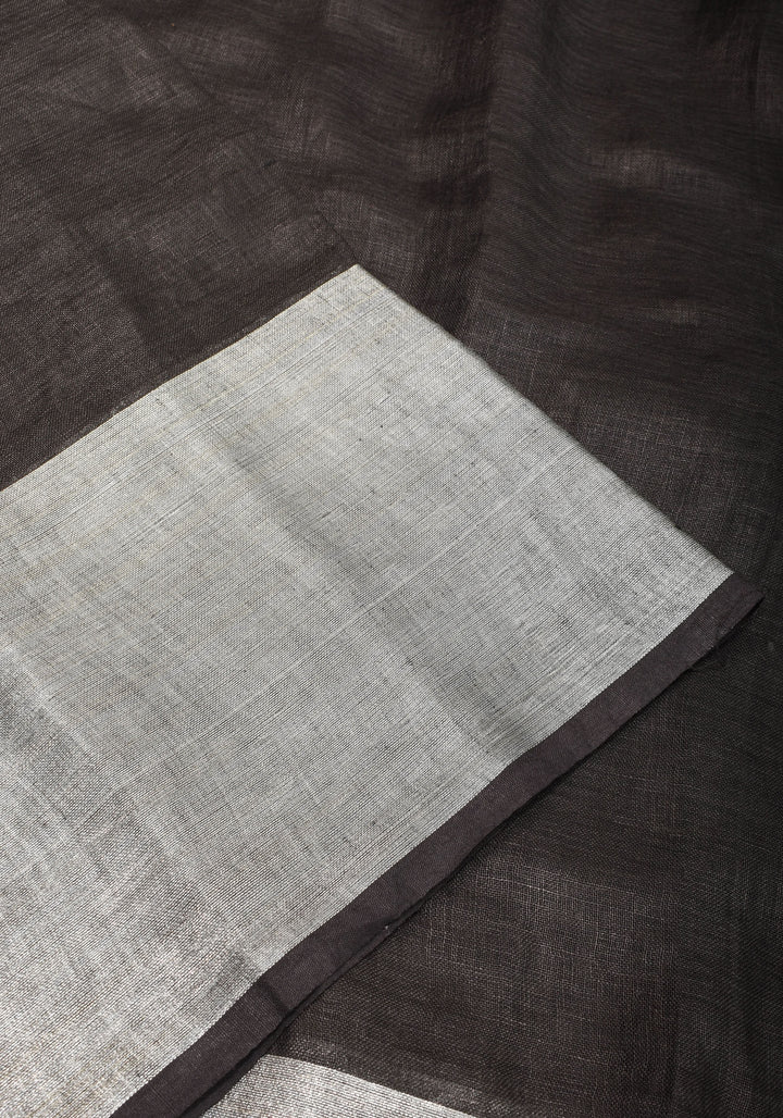 Black Linen by Linen Saree with Wide Border | SHOBITAM