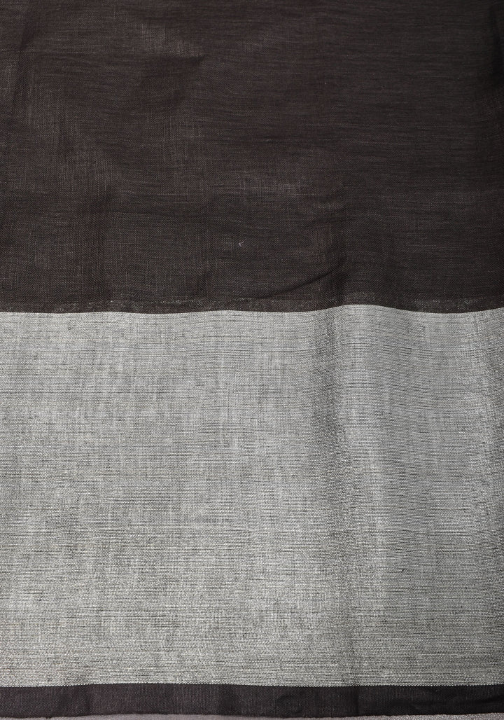 Black Linen by Linen Saree with Wide Border | SHOBITAM