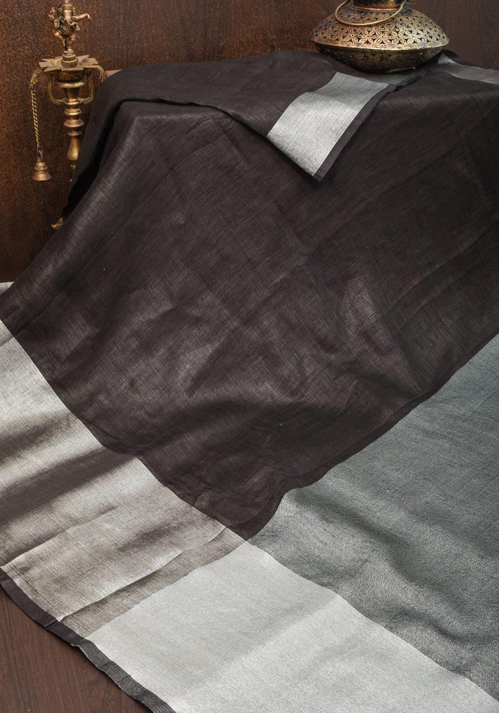 Black Linen by Linen Saree with Wide Border | SHOBITAM