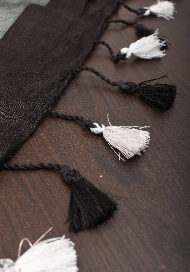 Black Linen by Linen Saree with Wide Border | SHOBITAM