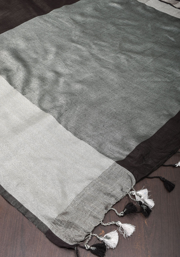 Black Linen by Linen Saree with Wide Border | SHOBITAM
