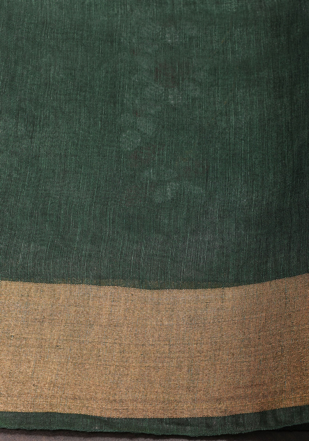Pre order Hunter Green Silk Linen Saree with Moti Nath Embroidery,Woven zari Borders and Long Tassels