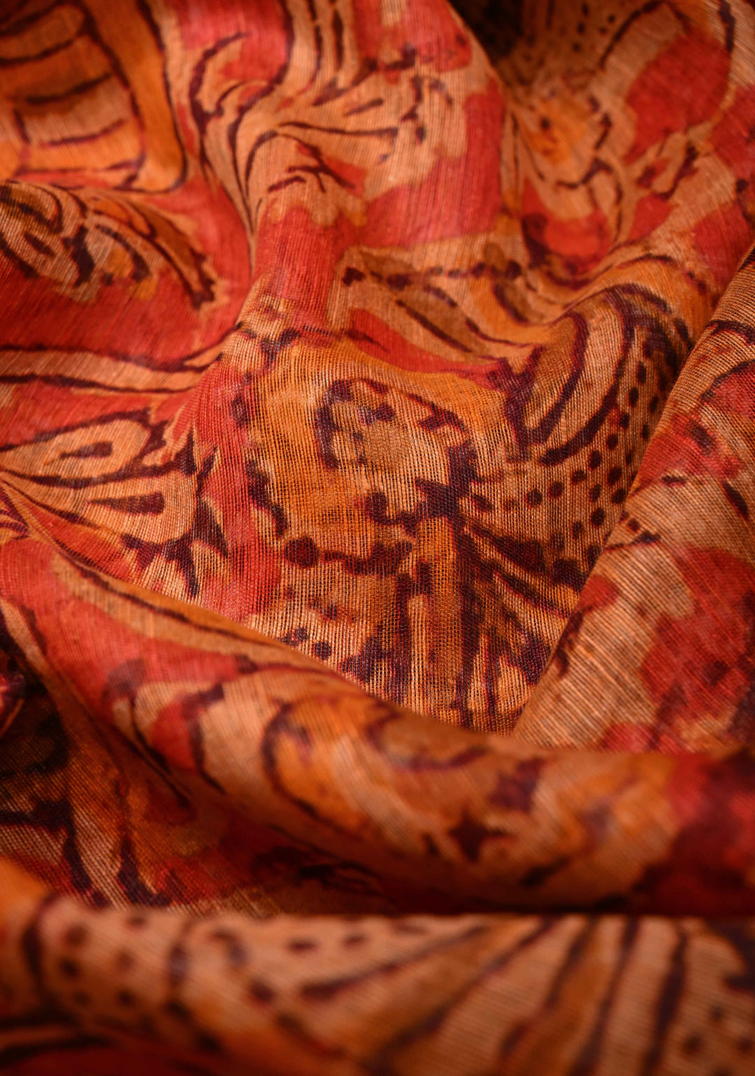 Ashta Ganapathi Kalamkari Digital Print Silk Linen Saree in Orange